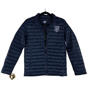 Lands' End ThermoPlume Puffer Jacket Navy Blue Boys XL Large (Horizon Prep Logo)